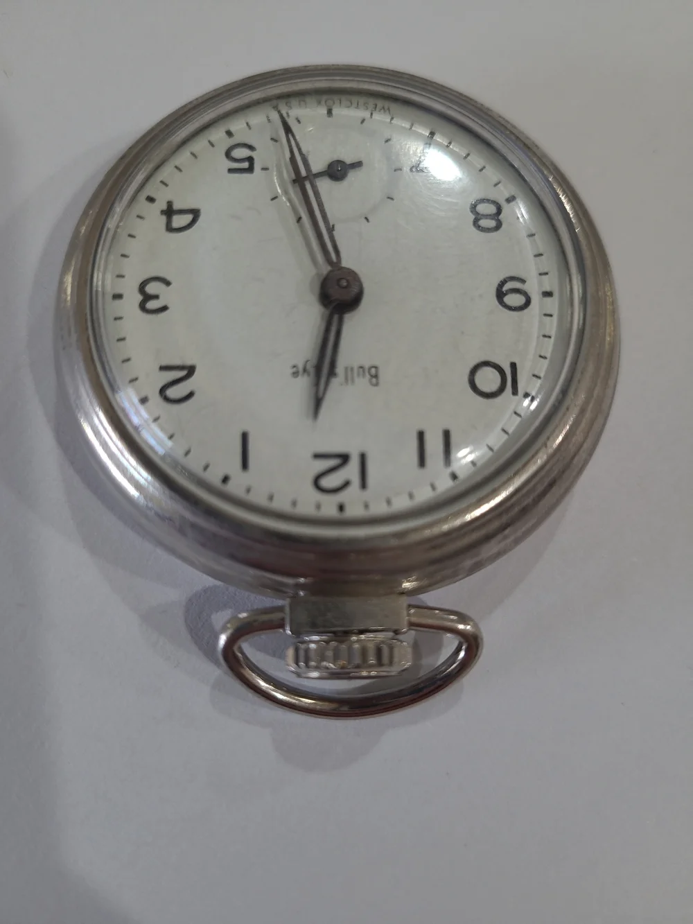 Vintage Westclox Bull's Eye Silver Tone Pocket Watch  White Dial Manual Wind USA